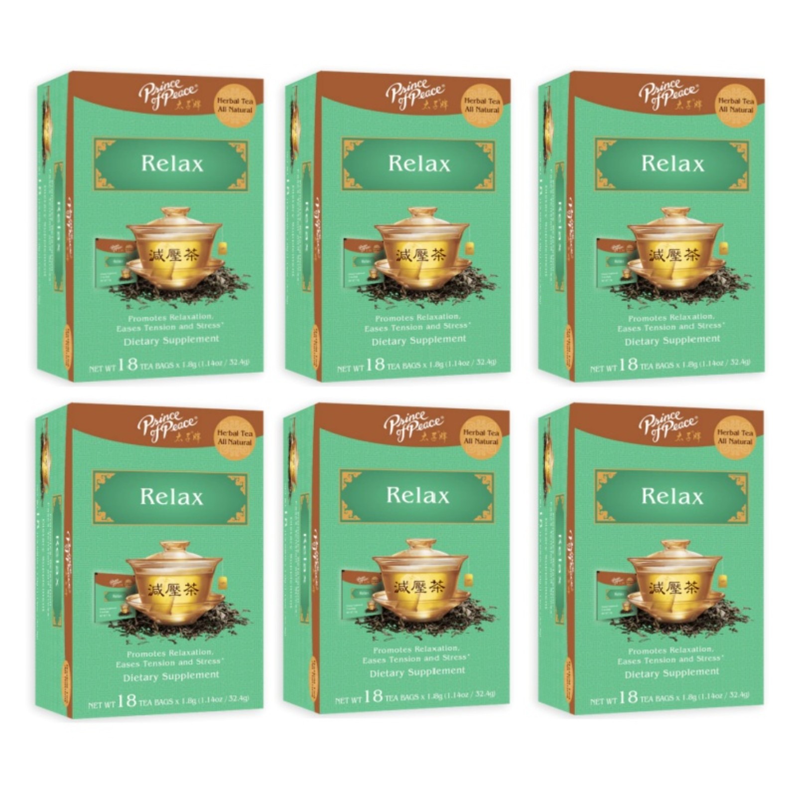 Relax Tea Herbal Tea-6 Boxes- 18 Tea Bags Each Box -Prince of Peace