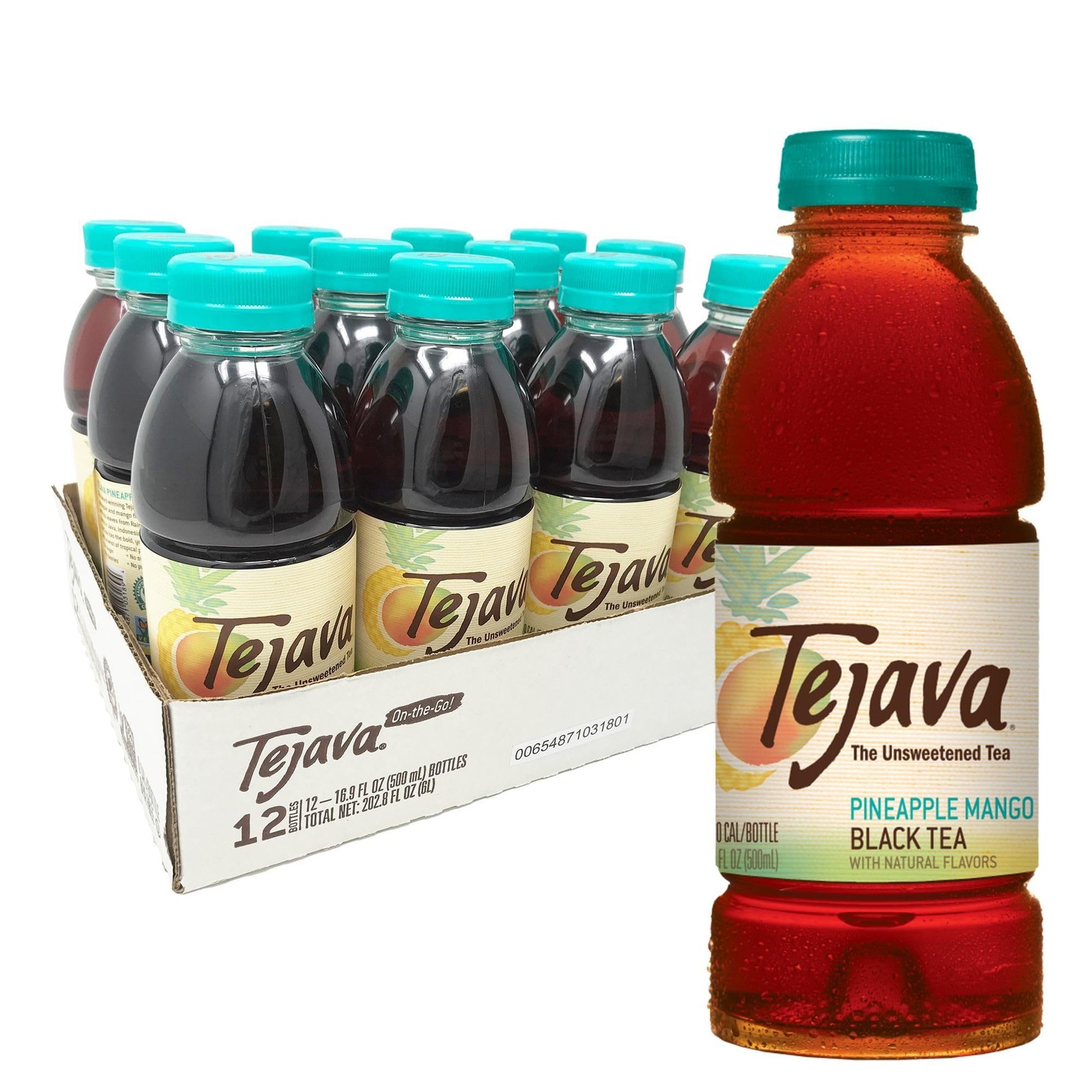 Pineapple Mango Black Iced Tea, 12 Pack, 16.9oz PET Bottles, Unsweetened, Non…