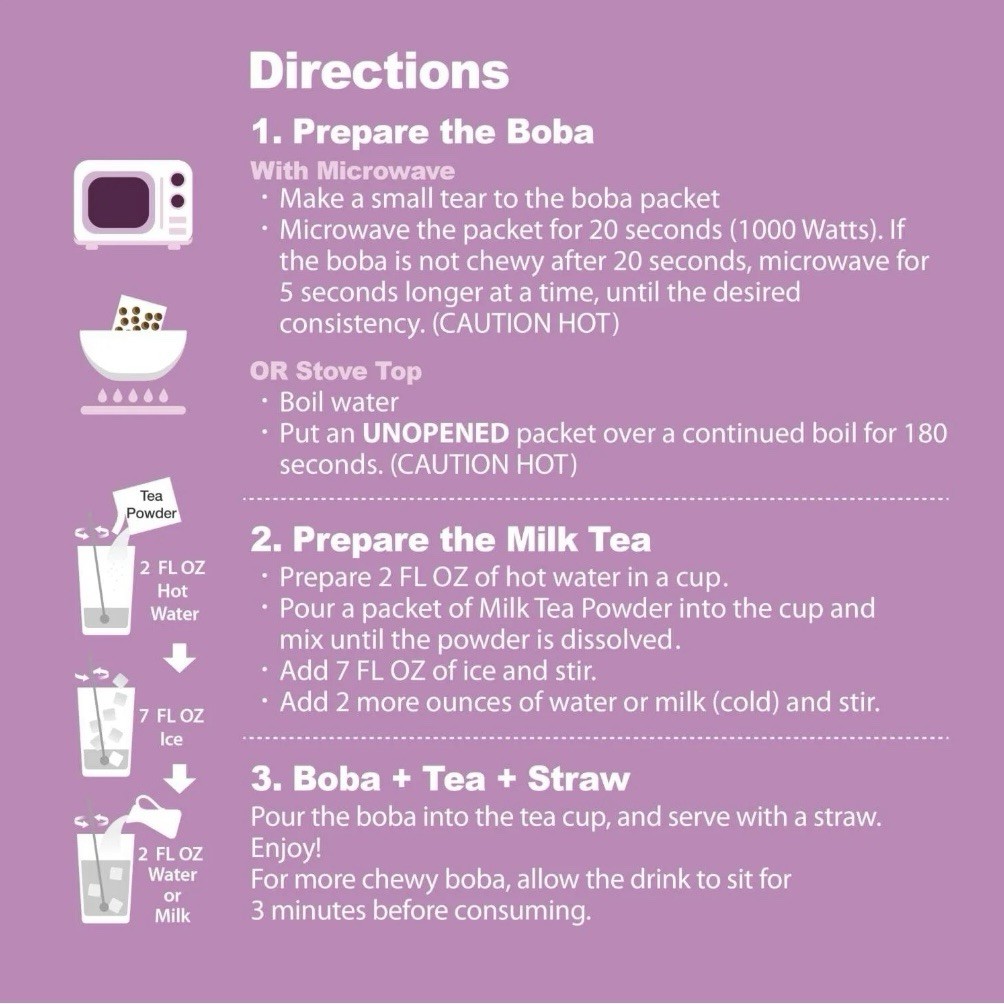 J Way Instant Boba Taro Milk Tea with Brown Sugar Pearls, 3 Drink Kit, 8.25. oz