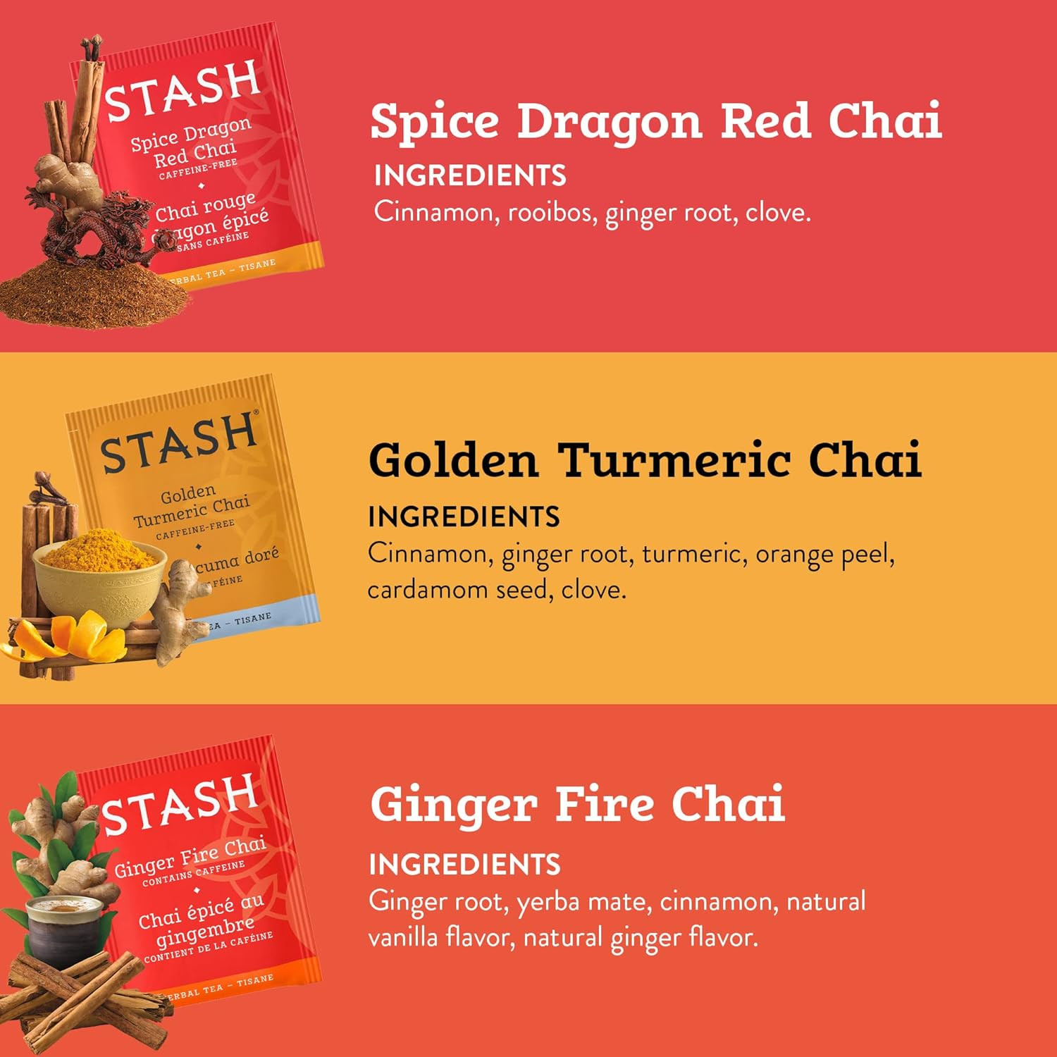 Stash Tea Chai Variety Pack, 18–20 Bags, 6 Pack
