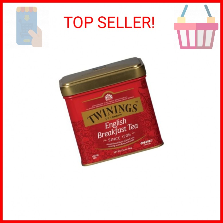 Twinings English Breakfast Loose Tea Tin, 3.53 Ounce Tin (Pack of 1), Smooth, Fl