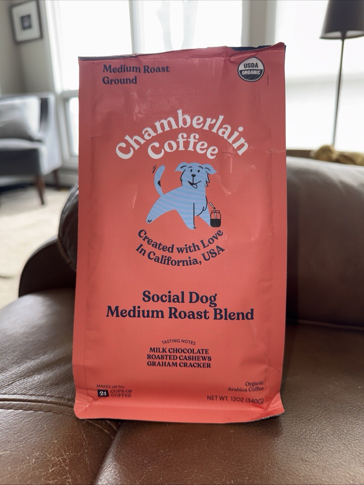 Chamberlain CoffeeSocial Dog Medium Roast Ground Coffee 12oz Pouch ORGANIC