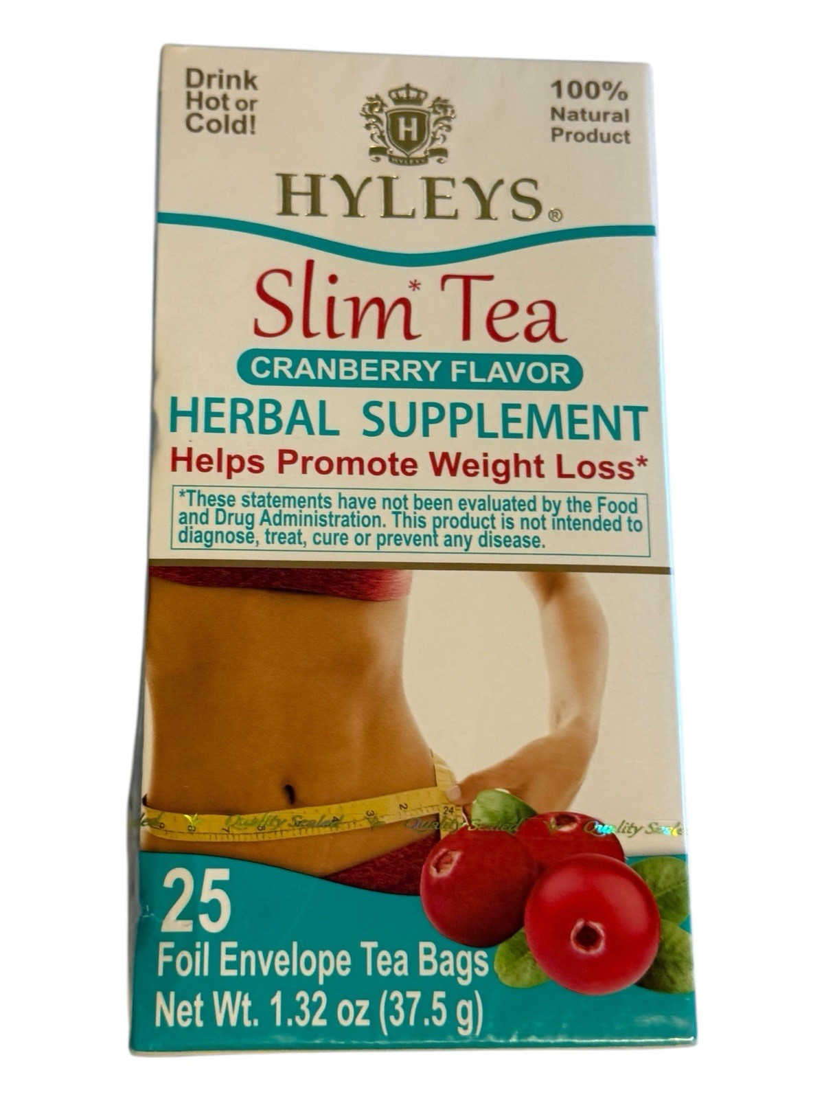 2 Boxes of 25 Hyleys Slim Tea – Cranberry Flavor – 50 Foil Bags – Ex: 10/27