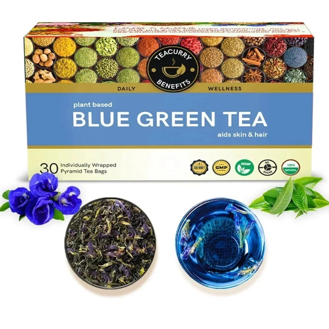 TEACURRY Blue Green Tea (30 Tea Bags)