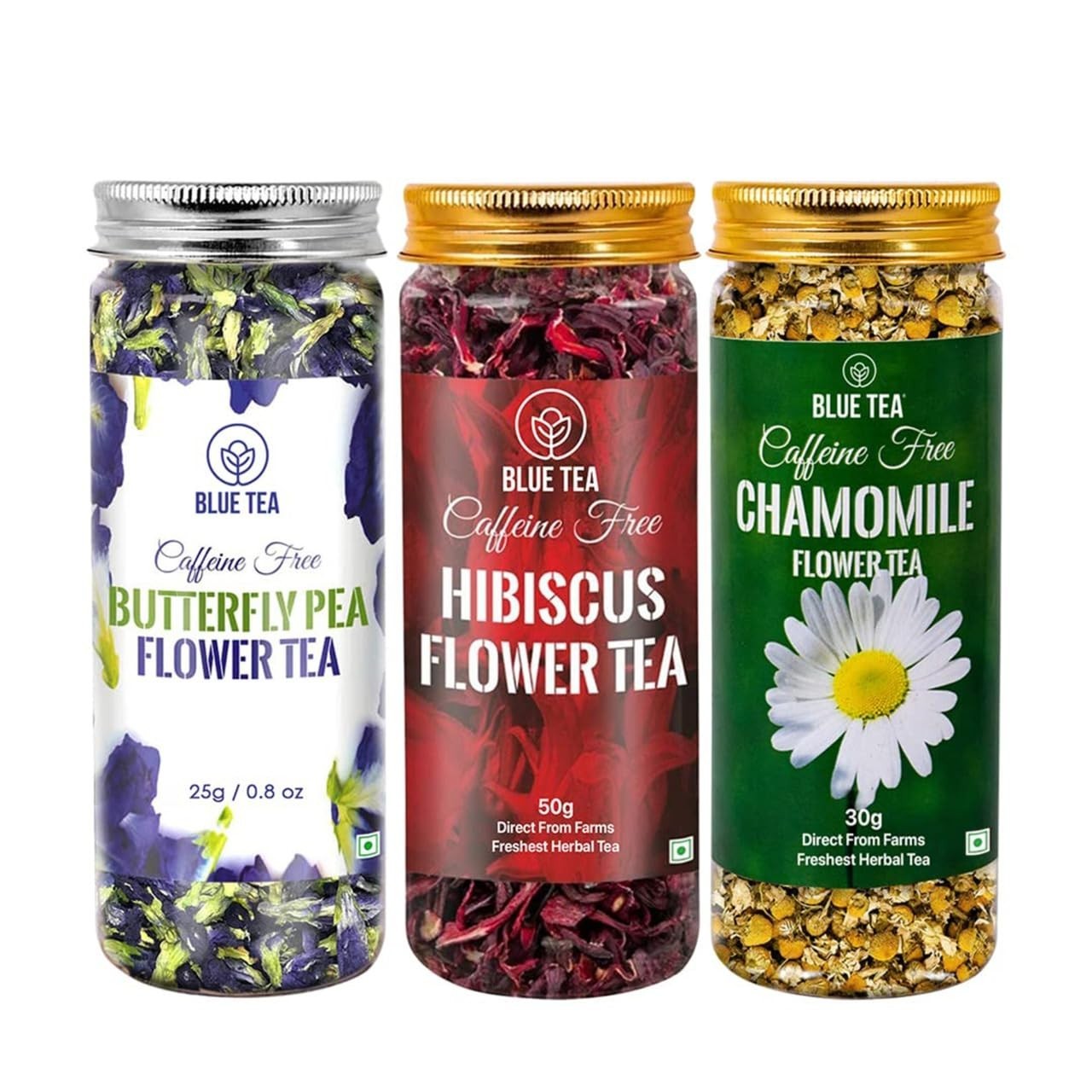 BLUE TEA 3 in 1 Herbal Tea Combo | Butterfly Pea Hibiscus Chamomile Tea