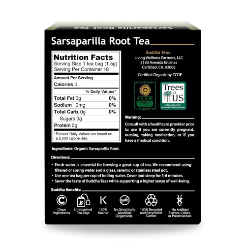 Buddha Teas Sarsaparilla Root Tea 18 Tea Bags 4/2028