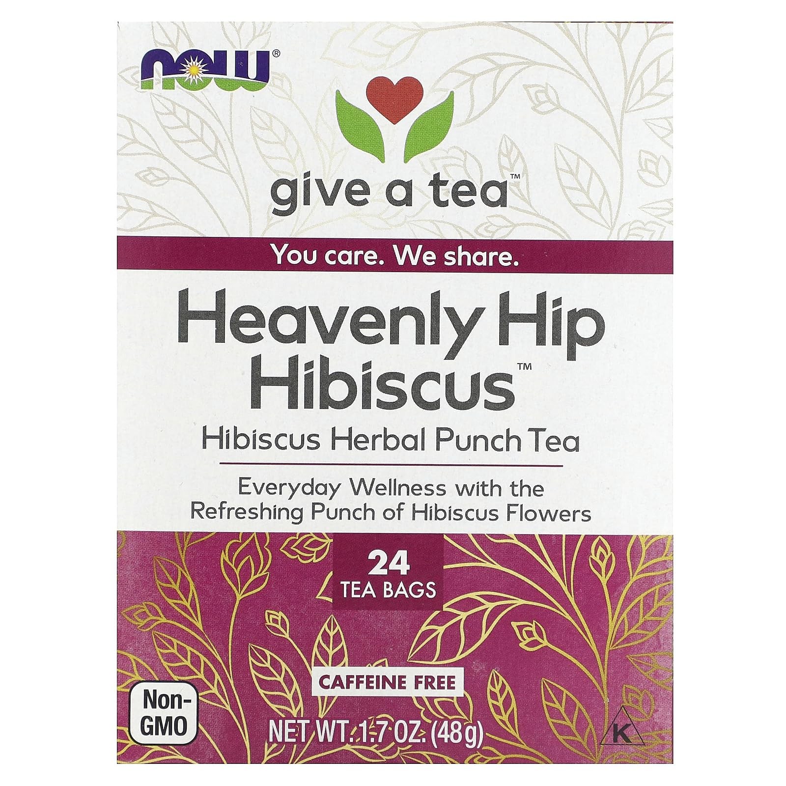 Heavenly Hip Hibiscus Tea Bags Pack of 24 Caffeine Free Non GMO Kosher