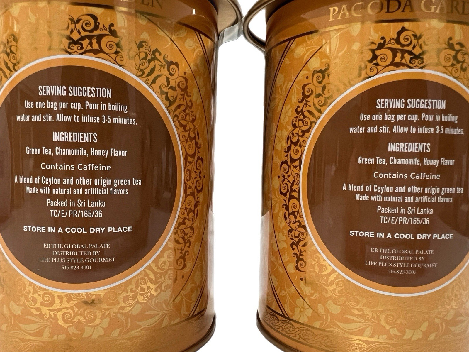 Pagoda Garden Chamomile Honey Green Tea Tin Set of 2 60 Tea Bags Each