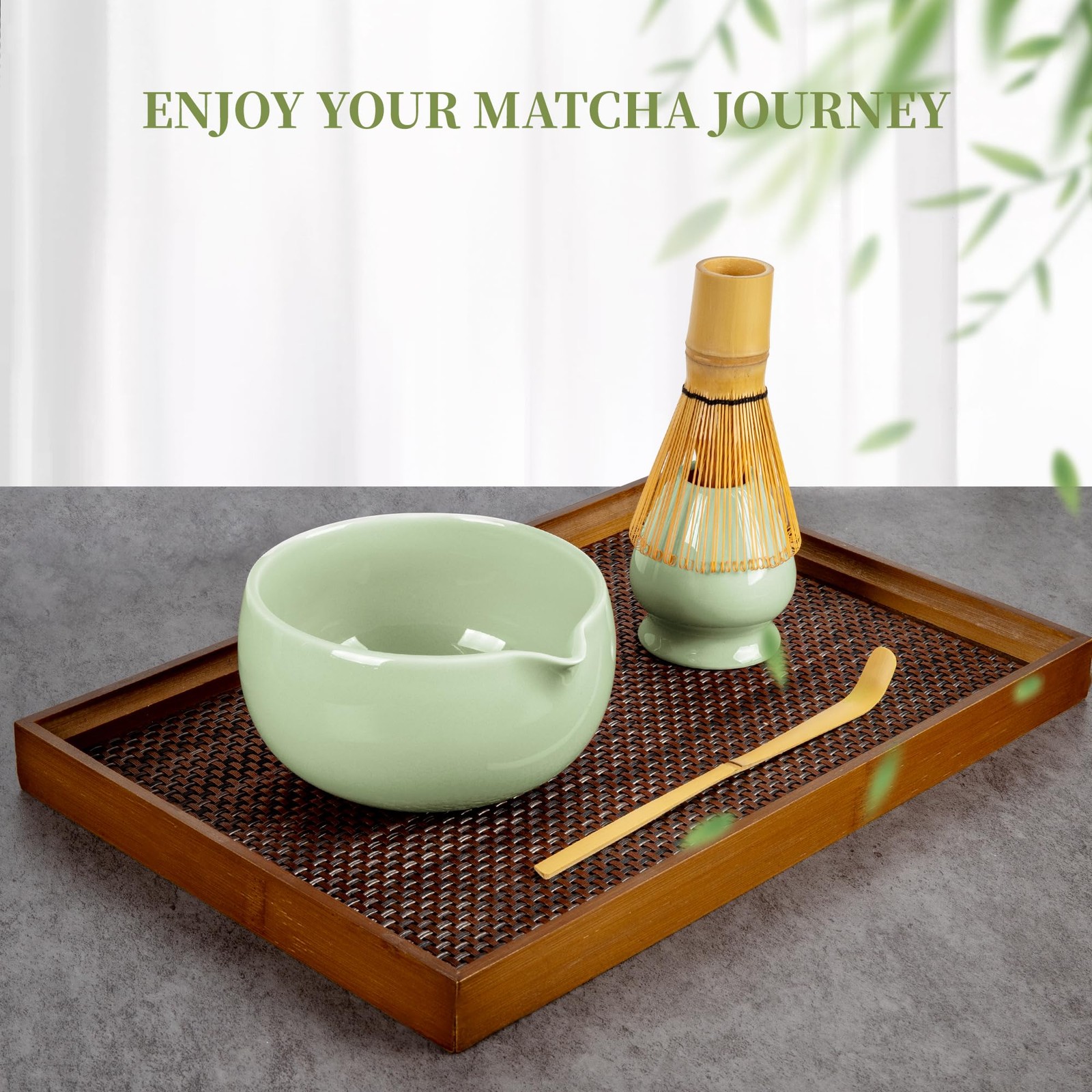 YIBO Matcha Whisk Set, Matcha Kit Bamboo Whisk and Ceramic Bowl with Spout & …