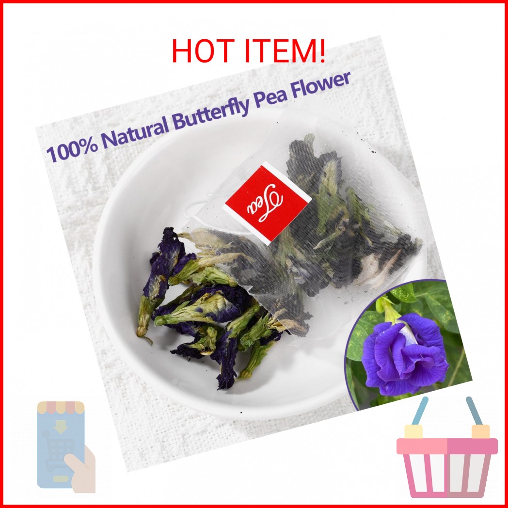 50 Premium Butterfly Pea Flower Tea Bags, Made with 100% Natural Butterfly Pea F