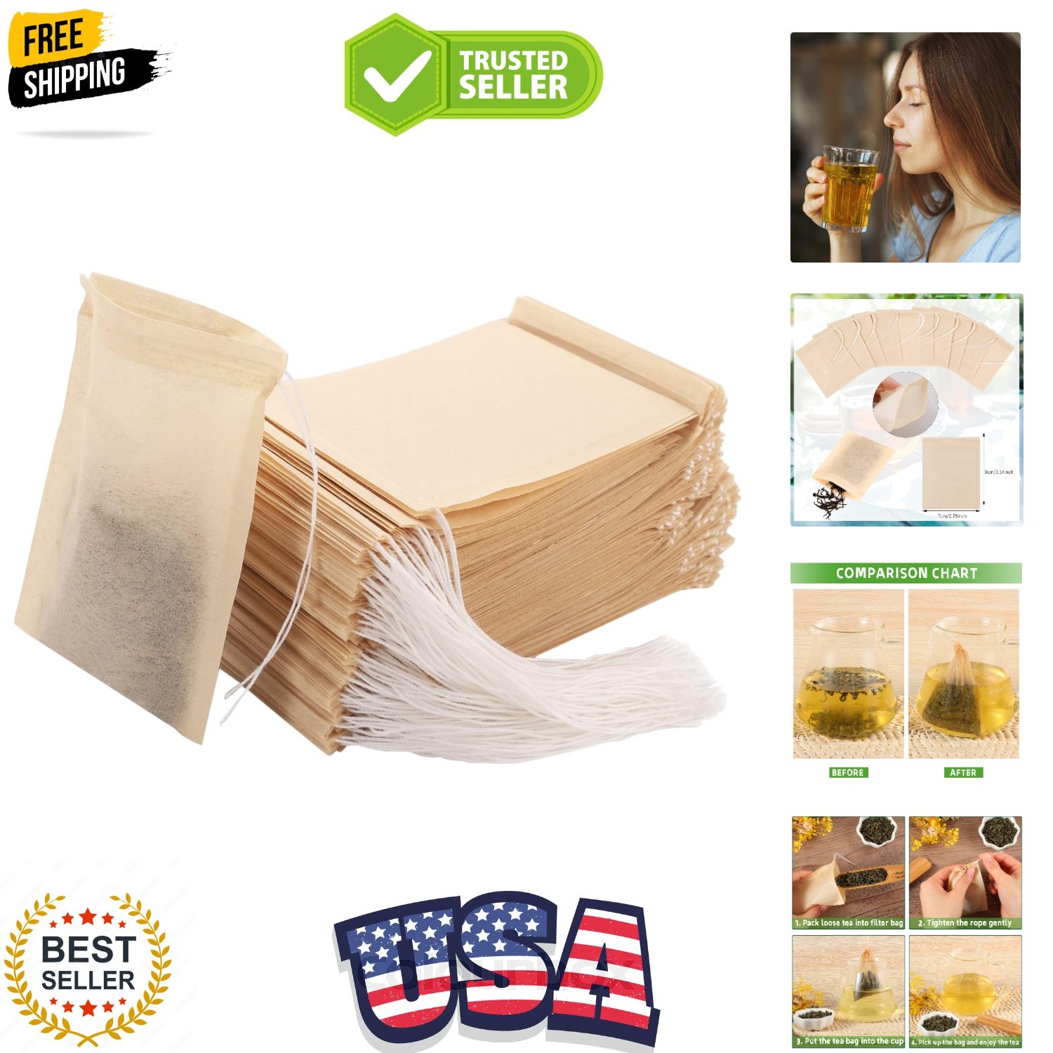 Empty Tea Bags – 300 Pcs Disposable Drawstring Unbleached Filter Bags for Loo…