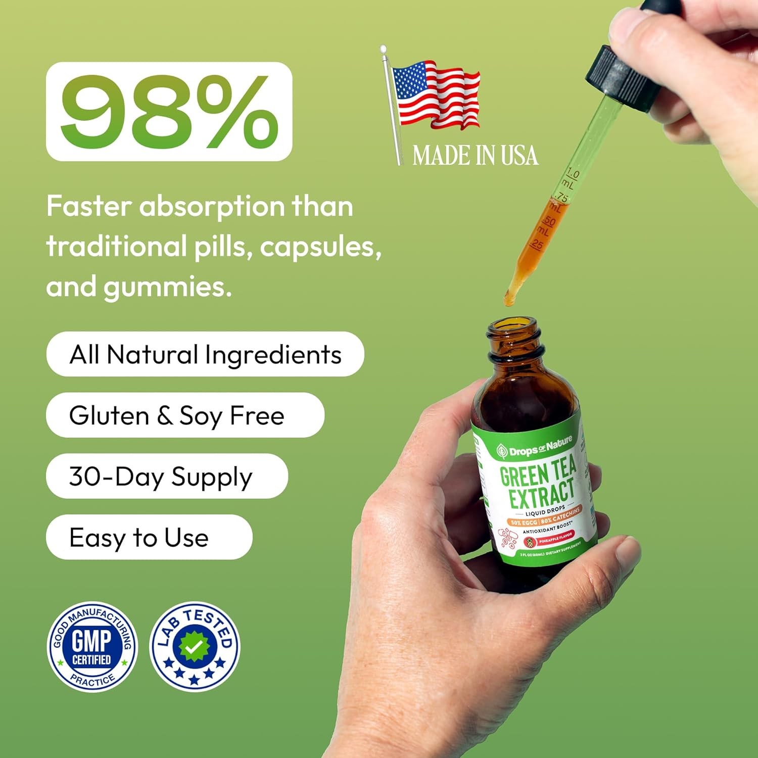 Green Tea 10:1 Extract 50% EGCG – Green Tea Liquid Drops – Vegan, 4X More Powerf