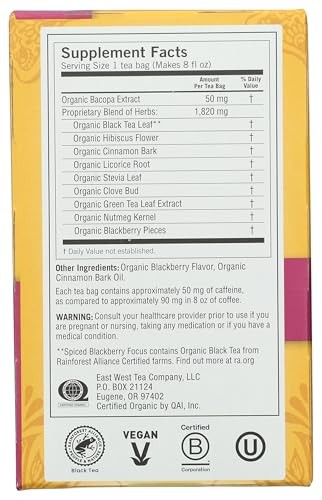 Yogi Spiced Blackberry Tea Bags Focus Blend 16 Count Hibiscus Cinnamon Clove