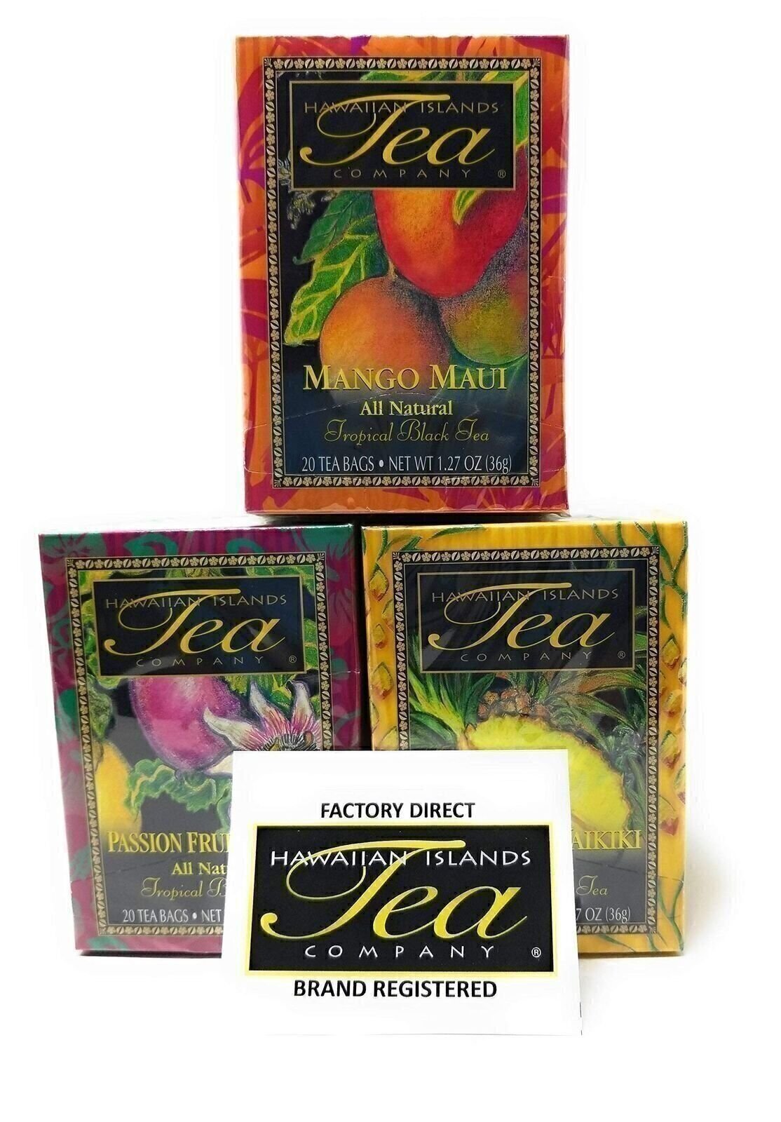 Tropical Tea Gift Set, Mango, Passion Fruit, Pineapple, 60 Tea Bags, 3 Boxes