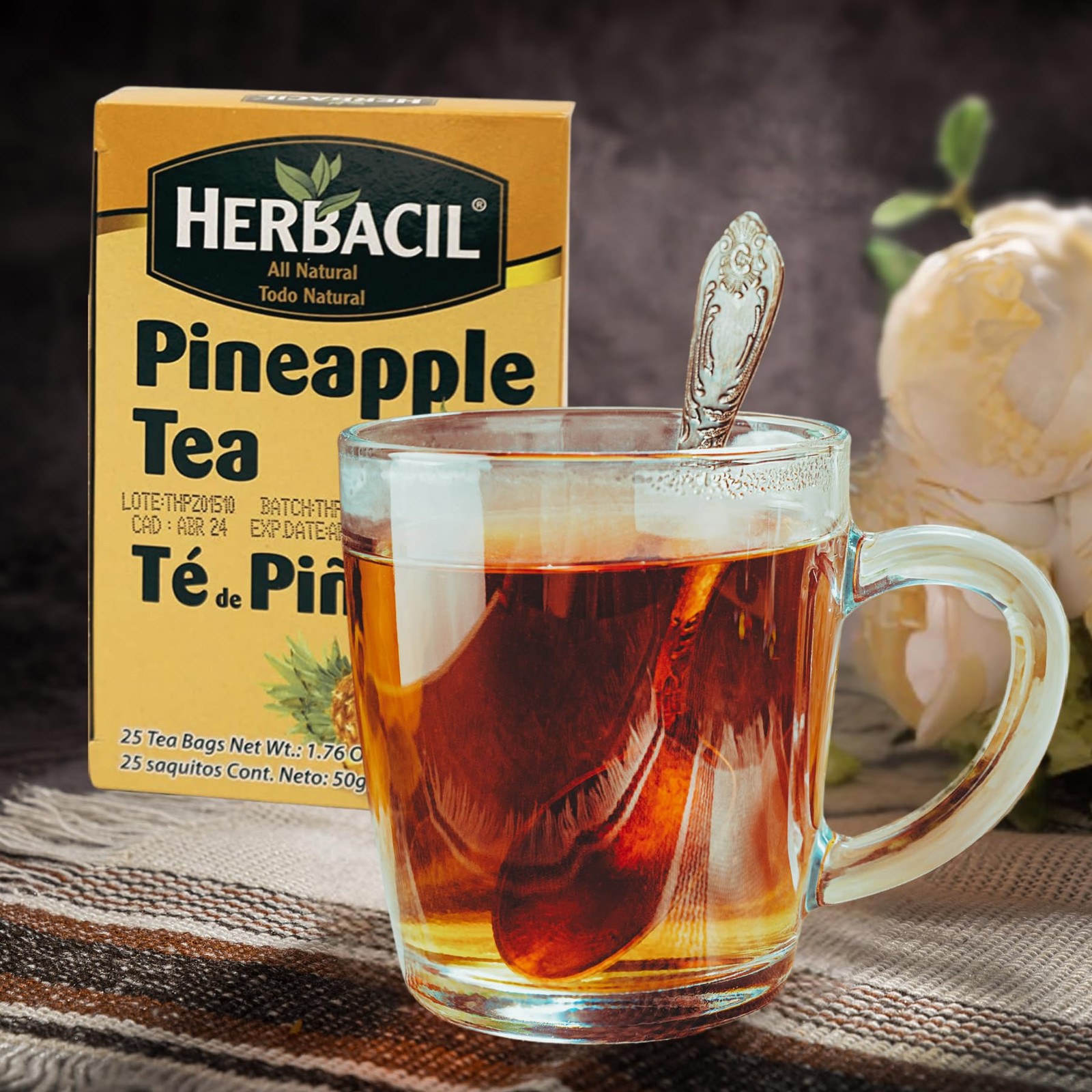 Herbacil Pineapple Tea, Herbal Tea with Dehydrated 25 Count (Pack of 2)