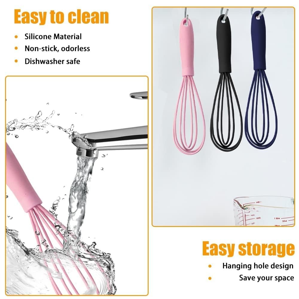 5 Pcs Silicone Mini Whisk – Stainless Steel Dough Whisk, Non Stick Multicolor