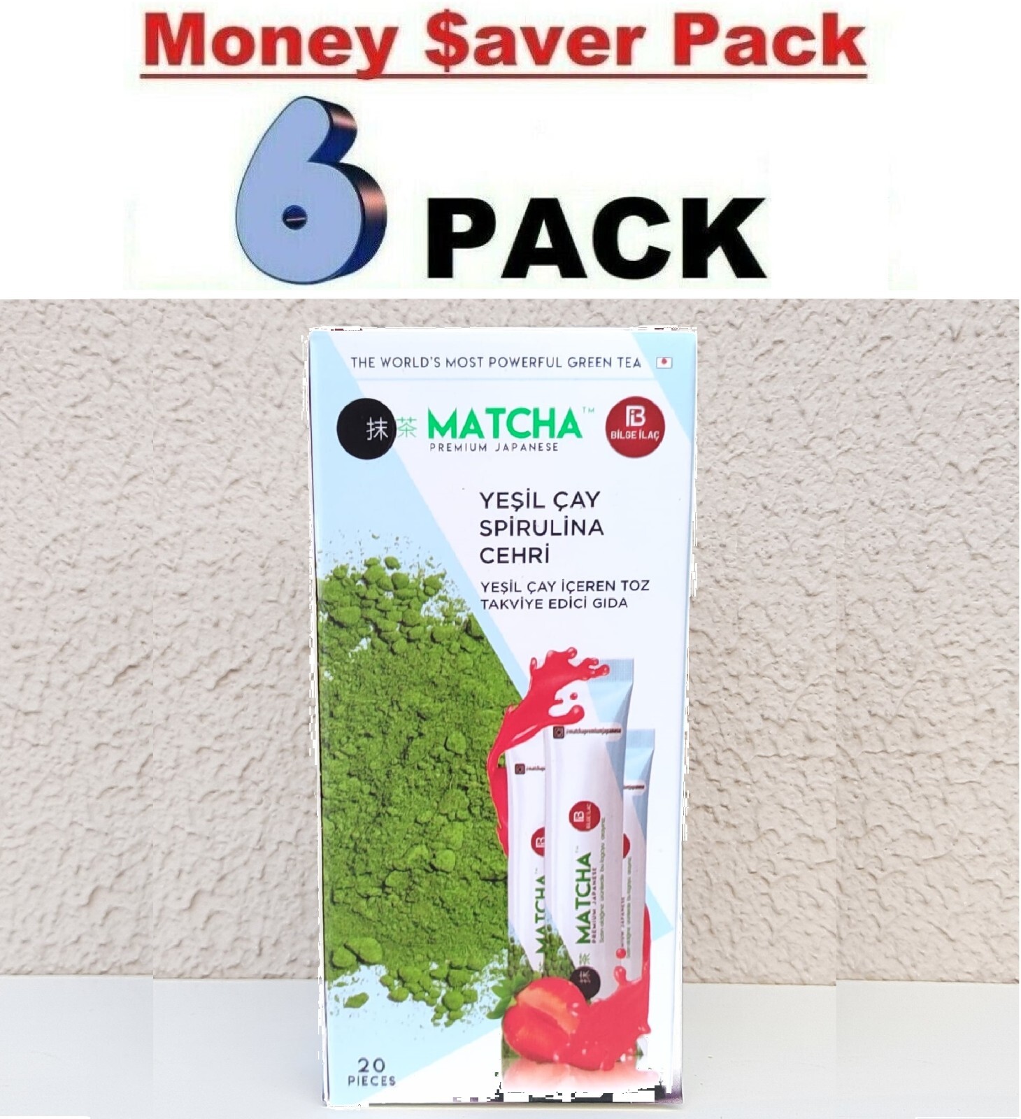 6 PACKS Matcha Detox Premium 6×20 Sachets Japanese Strawberry Green Tea Powder