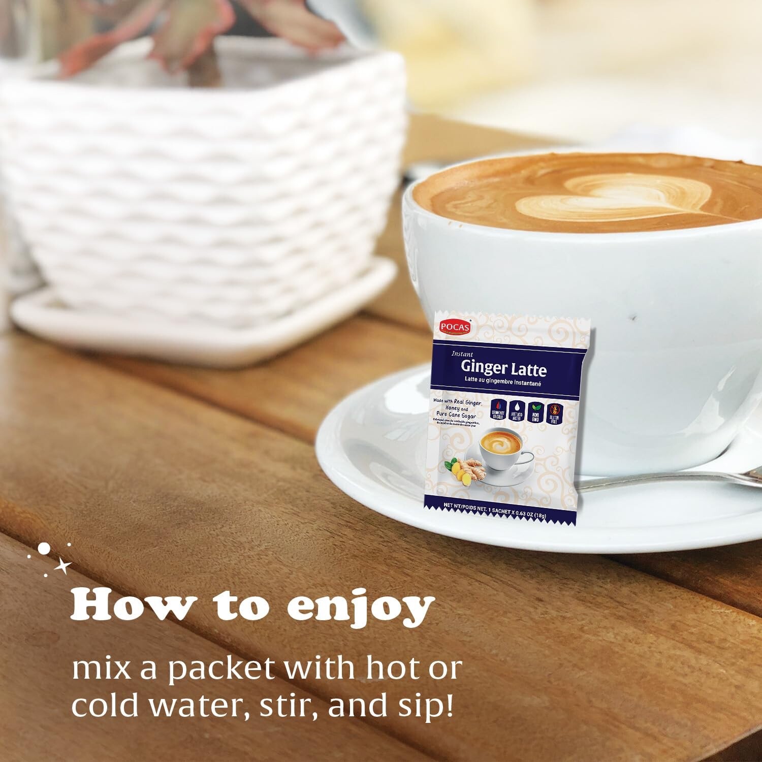 Pocas Honey Ginger Ginger Latte Instant Honey Ginger Tea Made with Real Ginger