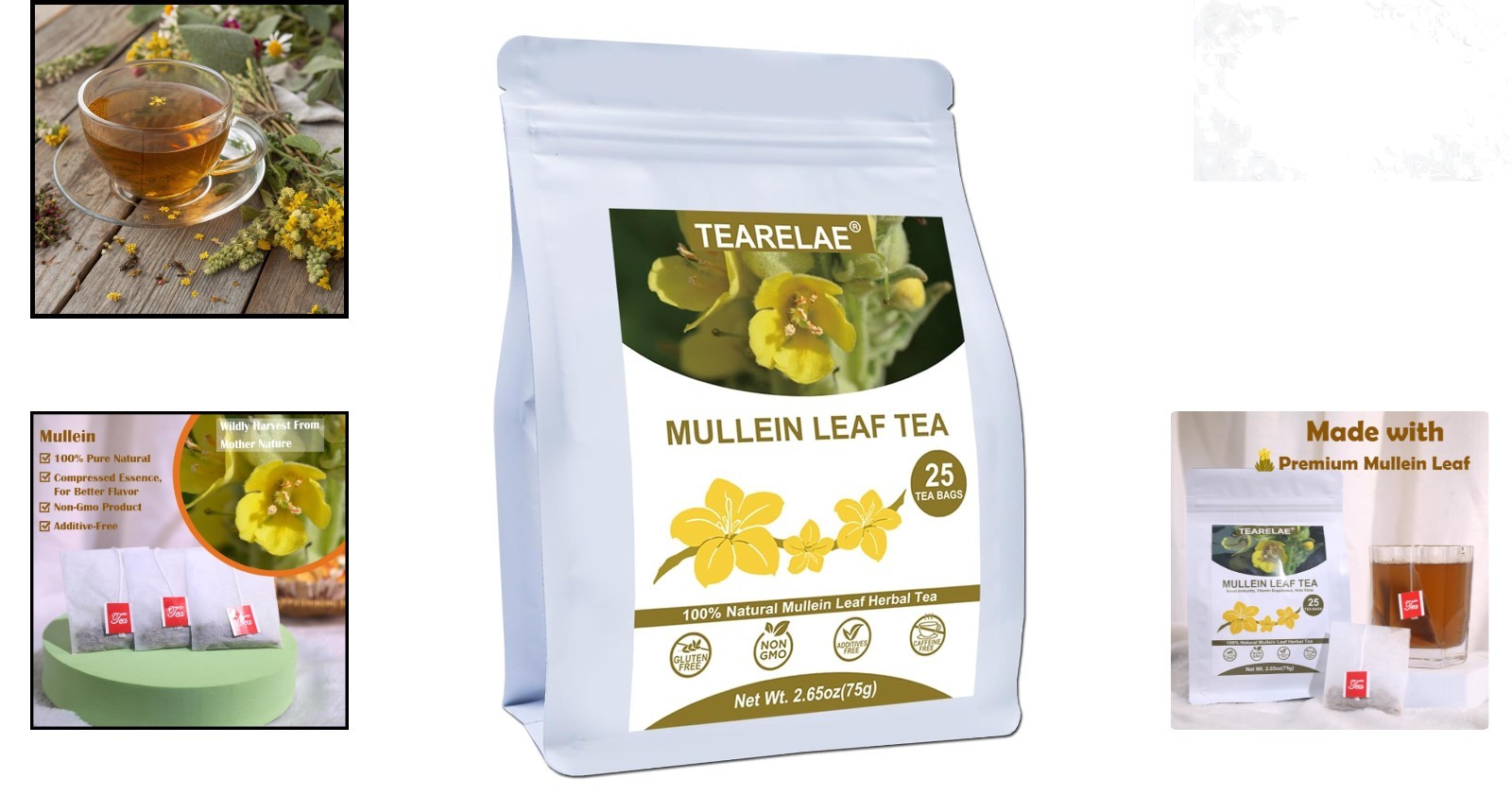 Mullein Tea Bags for Lungs 25 Count Caffeine-Free Herbal Tea Natural Support