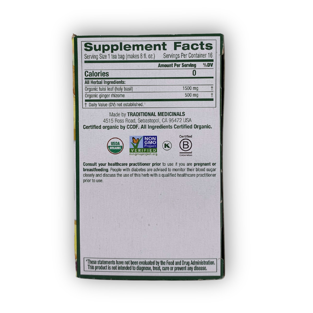 Traditional Medicinals · USDA Organic · Tulsi & Ginger · 16 Bags Box