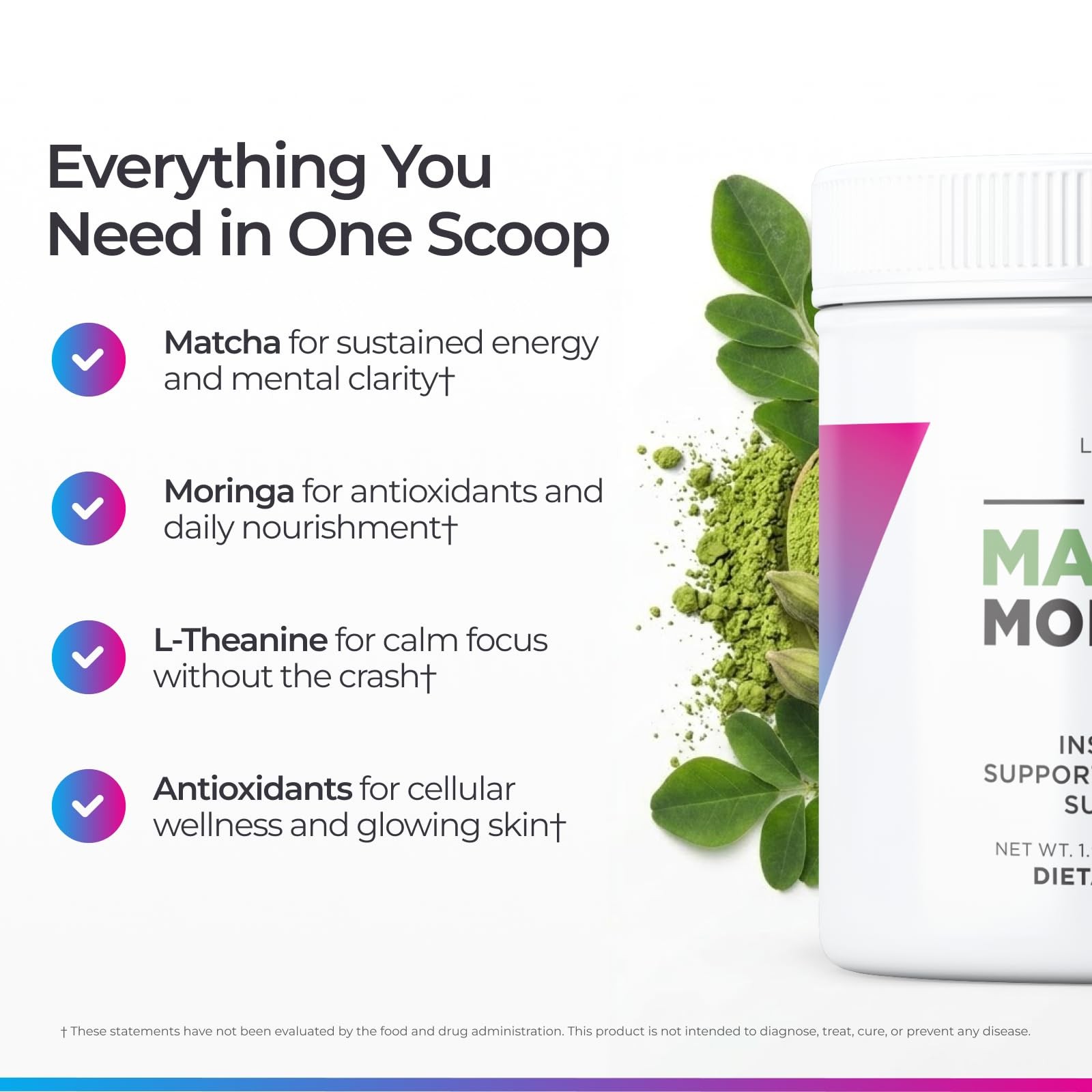 Livingood Daily Matcha + Moringa Powder, 30 Servings 2in1 Matcha Powder and …
