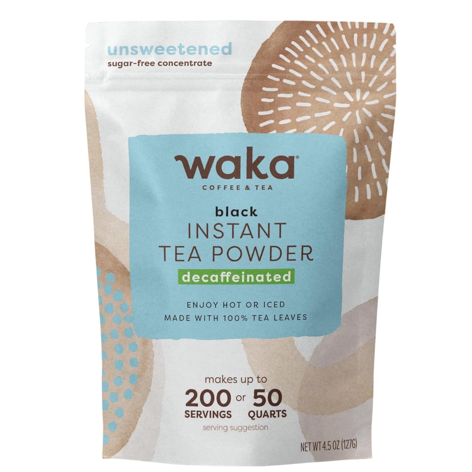 Waka Decaffeinated Instant Black Tea – 4.5oz Powder for 200 Drinks, Pure Tea
