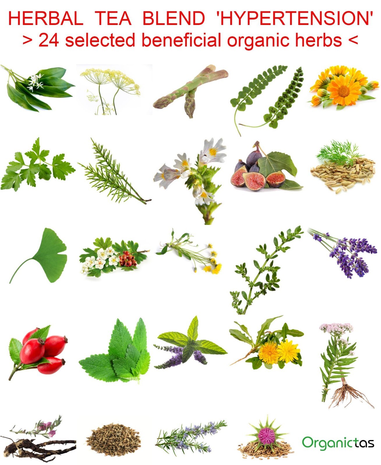 Organic Tea for High Blood Pressure – 24 Herbs Blend to lower BP naturally 100g