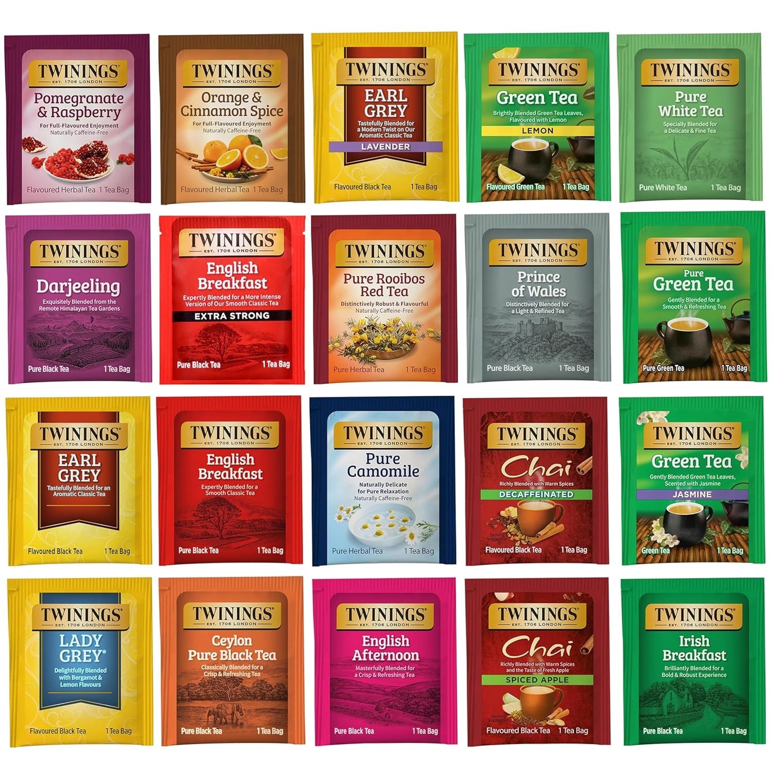 Tea Bag Sampler 20 Count Assortment Variety Pack Unique Flavours
