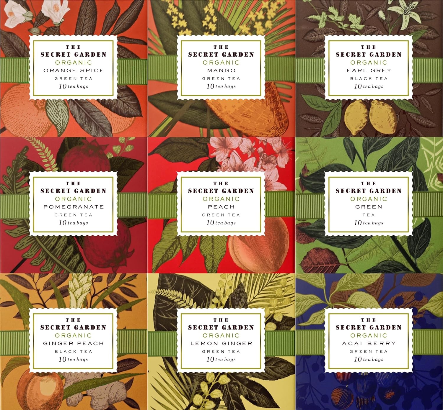 Premium Organic Holiday Tea Bag Sampler Gift Box – 90 Bags 9 Exotic Flavors…