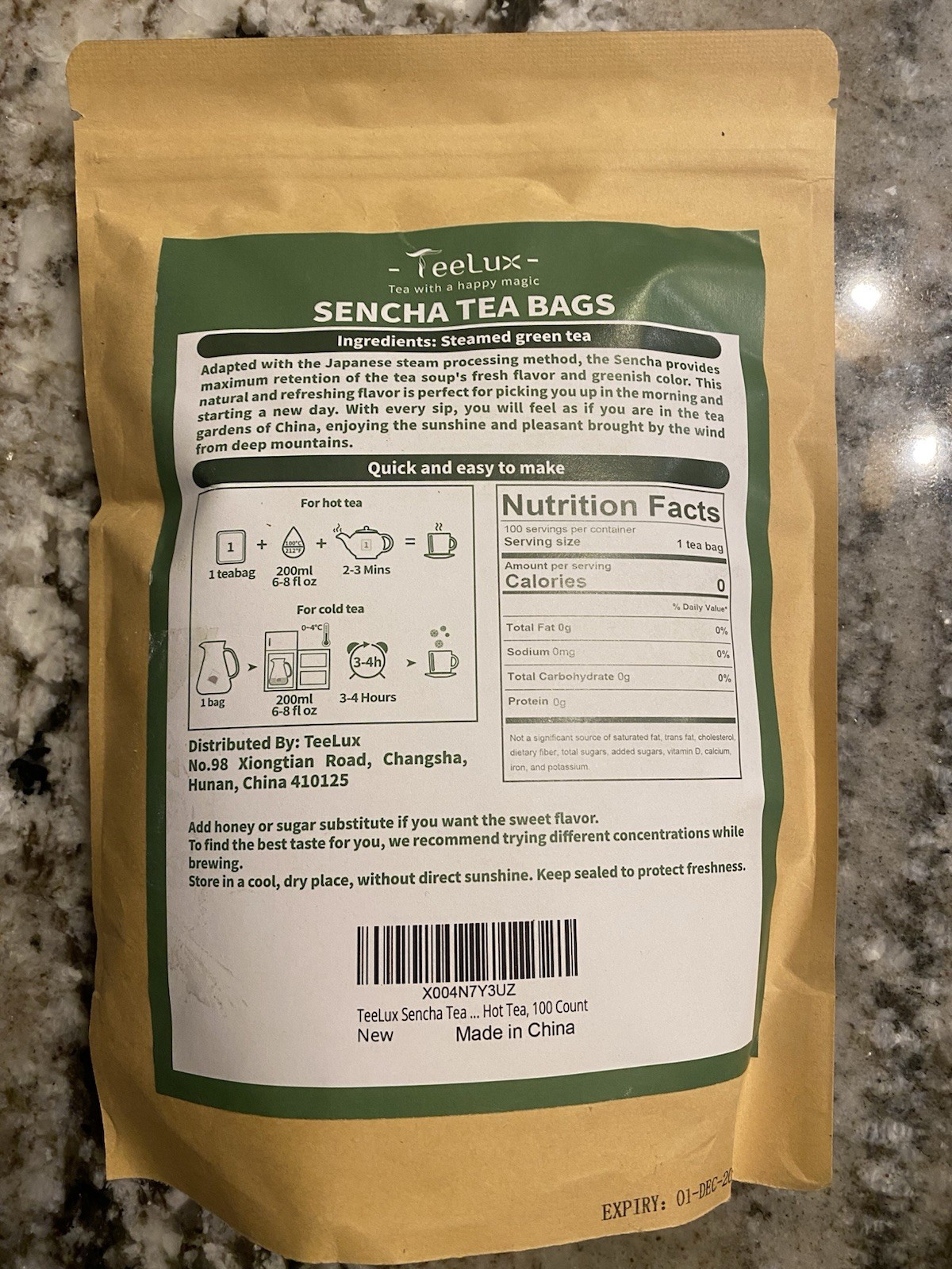 NEW Sencha Green Tea Bags – Refreshing 100 Count Caffeinated TeeLux Exp 12/2028