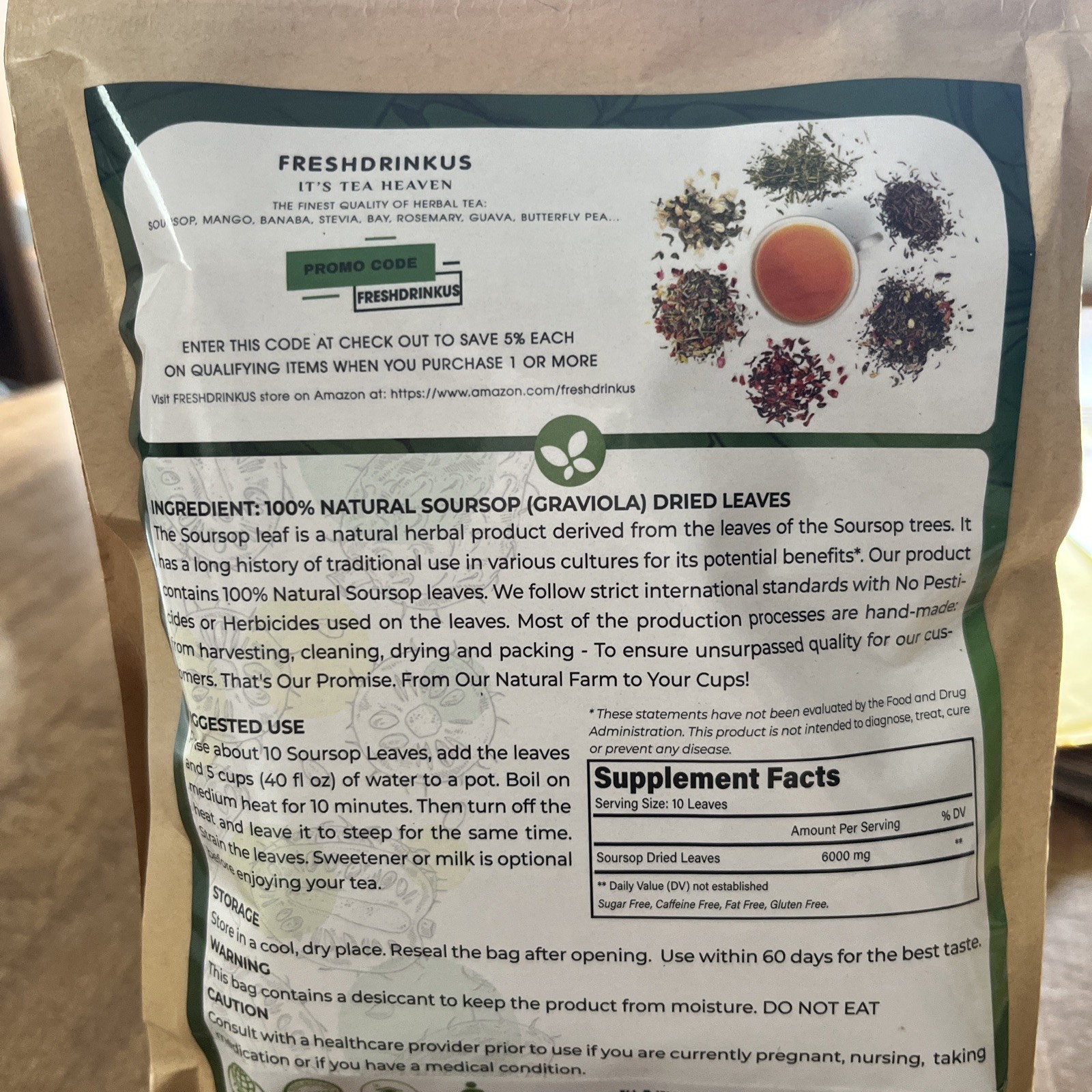 FreshDrinkUS, 330+ Premium Soursop Dried Leafs tea leaves