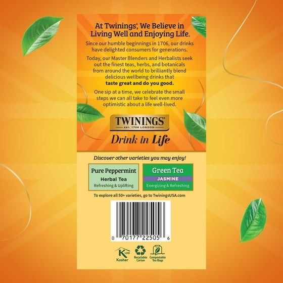 Twinings Lemon & ginger herbal Tea Bags, Caffeine Free, 50 Count Box.