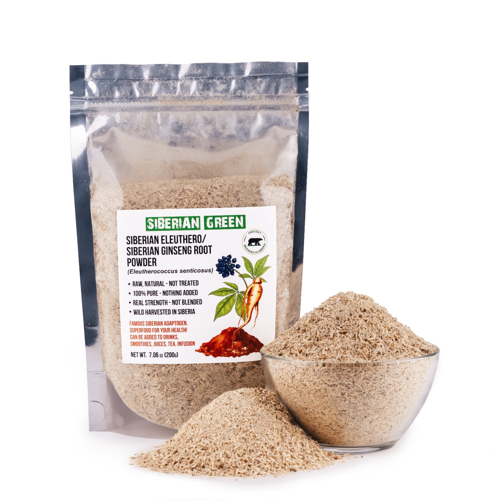 Siberian Ginseng Dried Root Powder 200g (7.06 oz) Eleuthero Tea Cut & Sifted