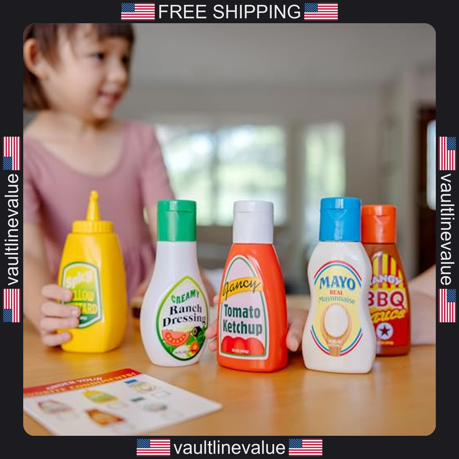 Melissa & Doug 5-Piece Favorite Condiments Play Food Set Play Ketchup and