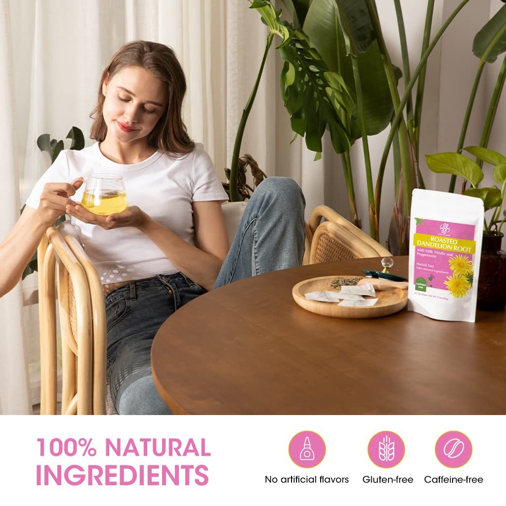 Roasted Dandelion Root Tea with Milk Thistle and Peppermint – Herbal Tea for Cle
