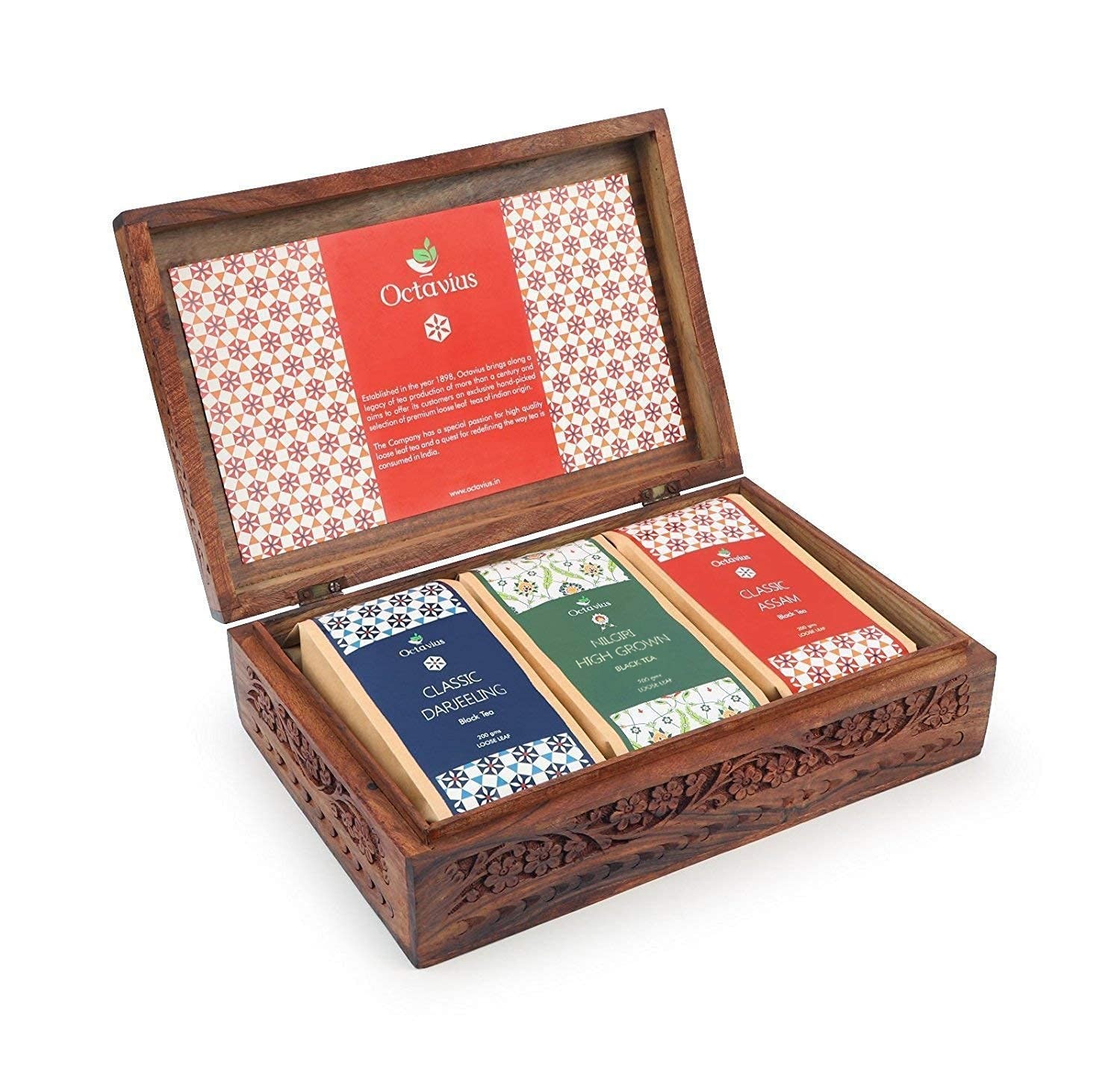 Octavius Wooden Caddy Tea Sampler Pack | 3 Premium Loose Leaf Teas – Assam, D…