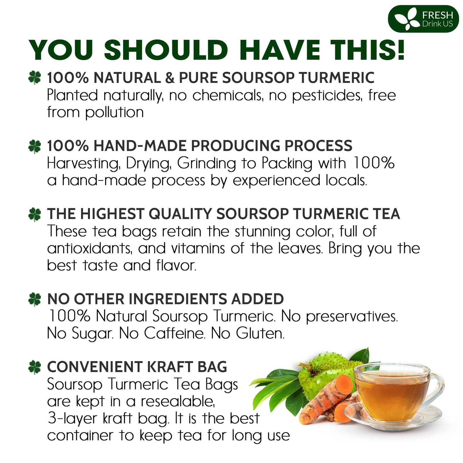 , Premium 40 Soursop Turmeric Tea Bags, 100% Natural, Blend of Soursop Leaves…