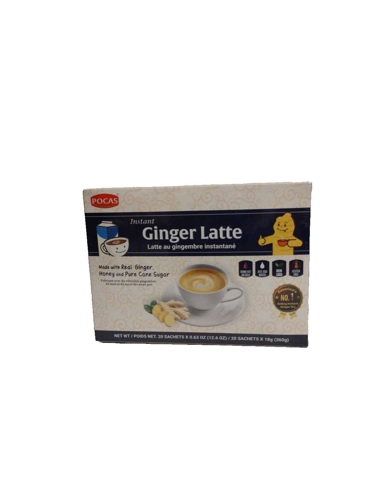 Pocas Honey Ginger Latte Instant Honey Ginger Tea 20 Bags with Real Ginger