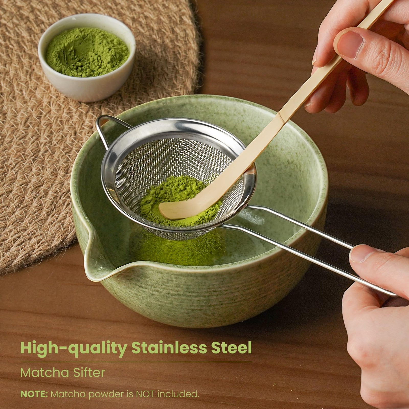 Matcha Whisk Set 5 Pc Ceramic Bowl Bamboo Chasen Scoop Holder Sifter