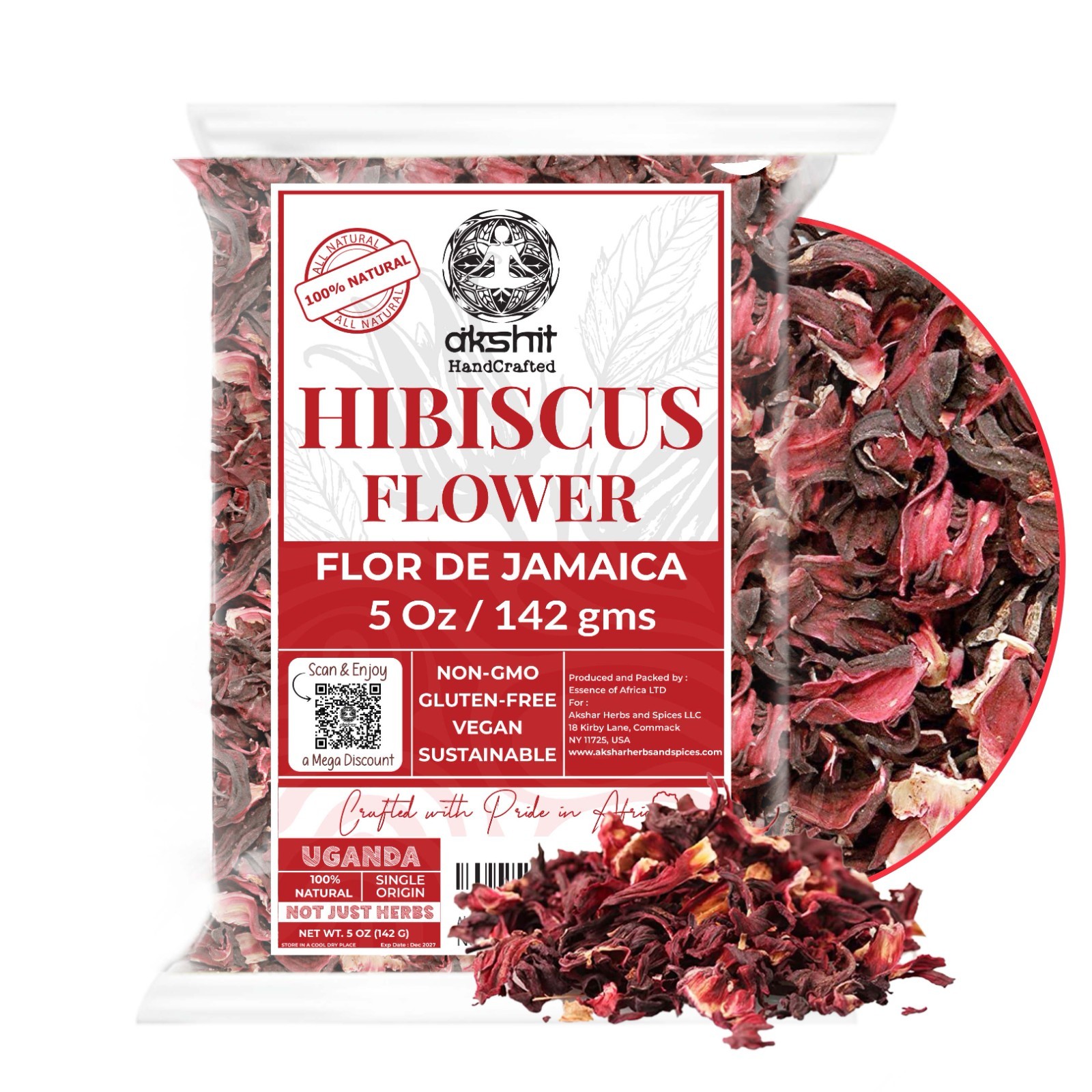 5.2 Oz Dried Hibiscus Flower, Natural Hibiscus Sabdariffa Flowers