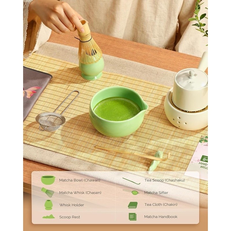 Complete Matcha Set 7 Piece Kit Bamboo Whisk Matcha Bowl Tea Ceremony Gift New