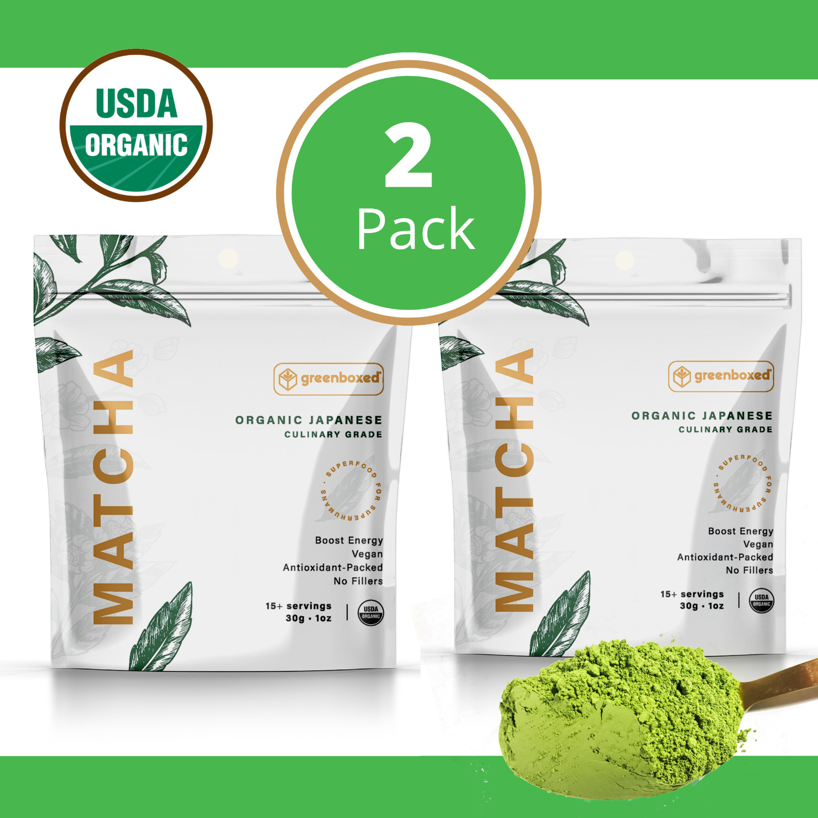 ➡➡🍵100% ORGANIC Matcha Green Tea Powder Japanese Culinary Grade 1 oz. (2 PK.)