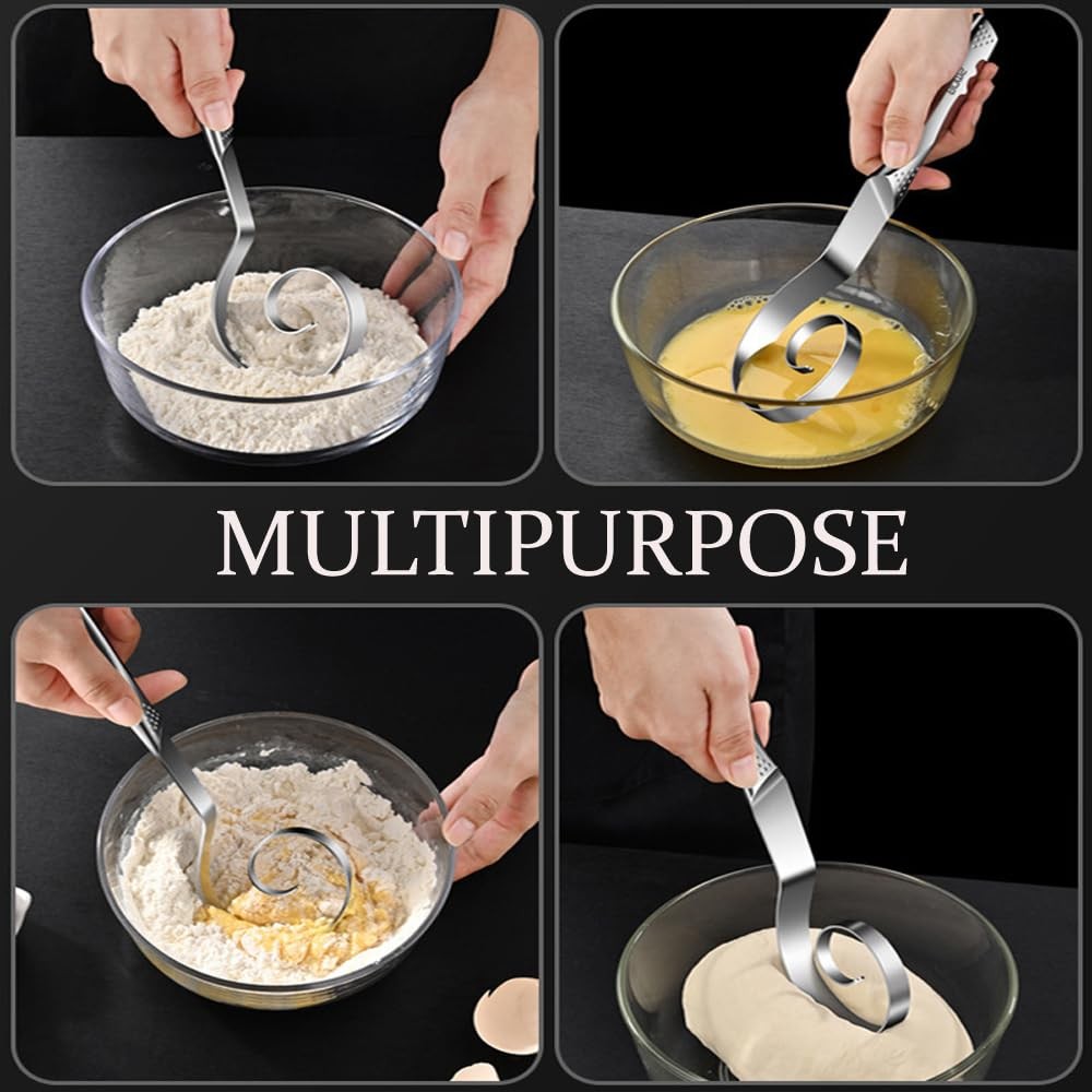 Seamless Danish Dough Whisk -10″ Stainless Steel Dutch Bread one size, Silver