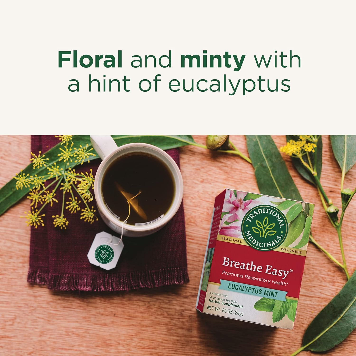 Tea, Organic Breathe Easy with Eucalyptus Mint, Promotes Respiratory Health, Kos