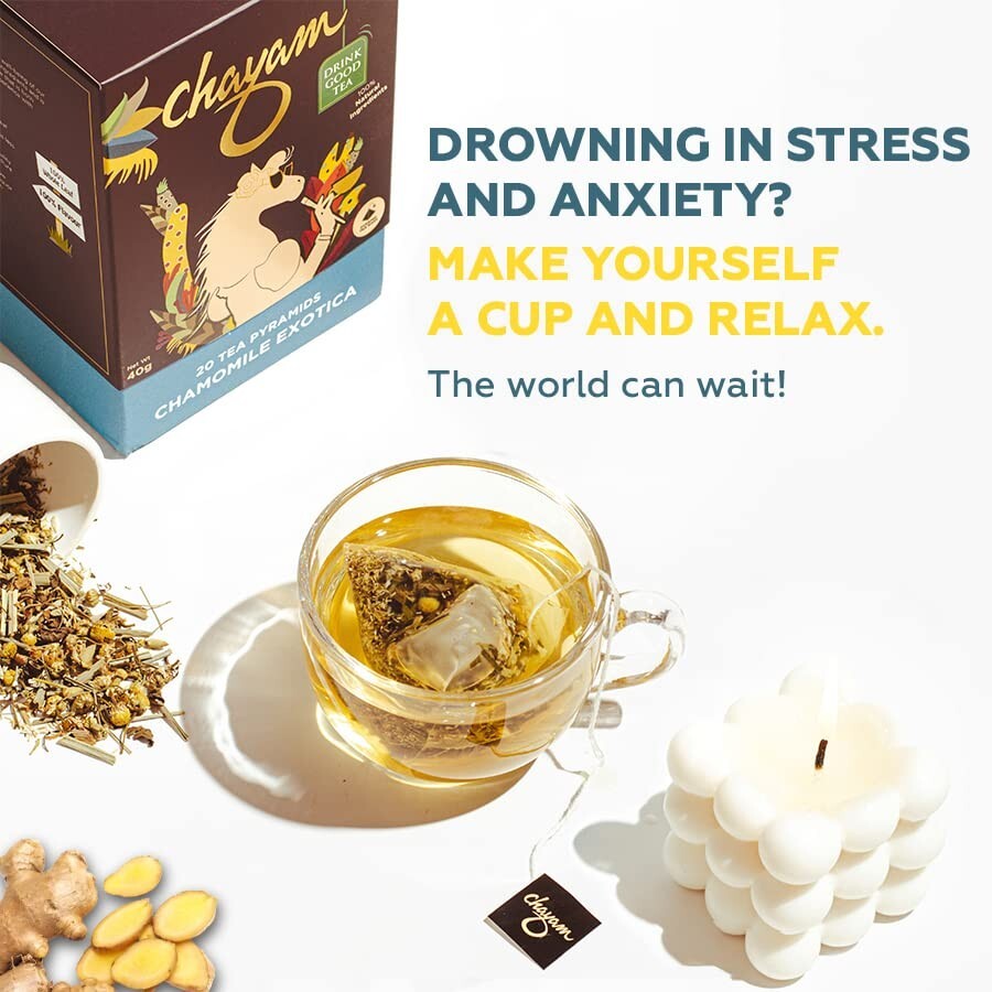 CHAYAM Chamomile Green Tea with Peppermint 20 Pyramid Bags – Pack of 1