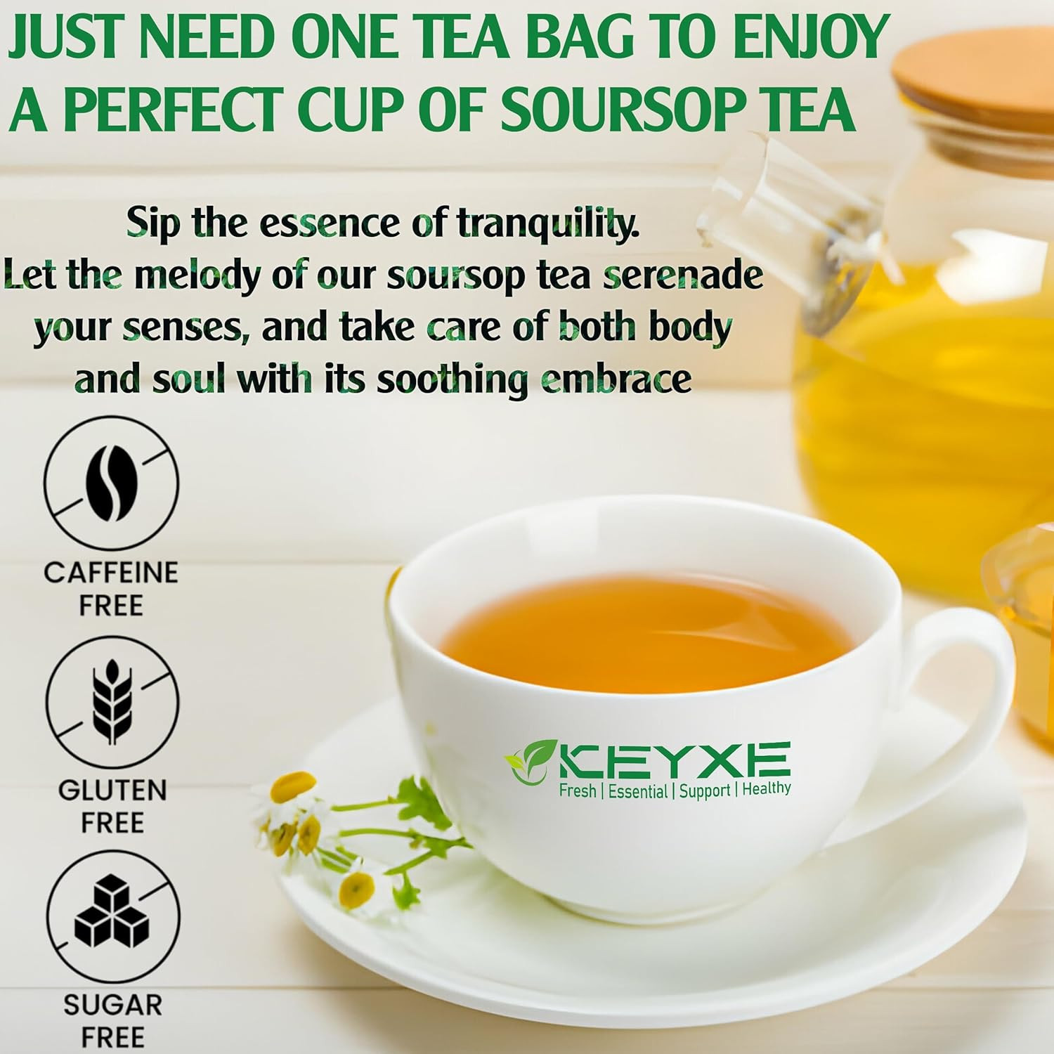 KEYXE – USDA Organic Soursop Graviola Leaves Tea 50 Bags. Non-Gmo Verified , 100