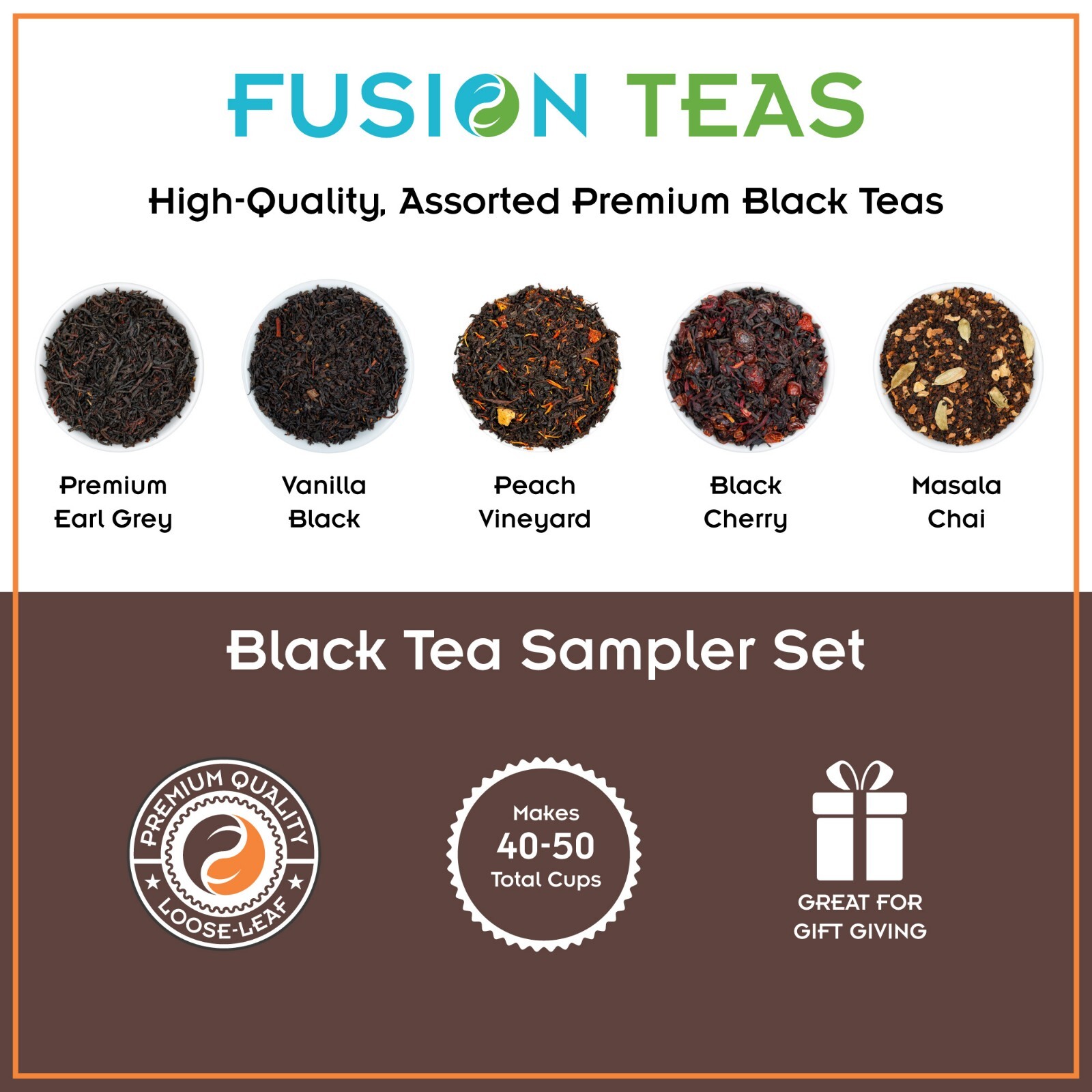 Black Tea Sampler – 5 Best Selling Loose Leaf Teas (Makes 40+ Cups) Fusion Teas