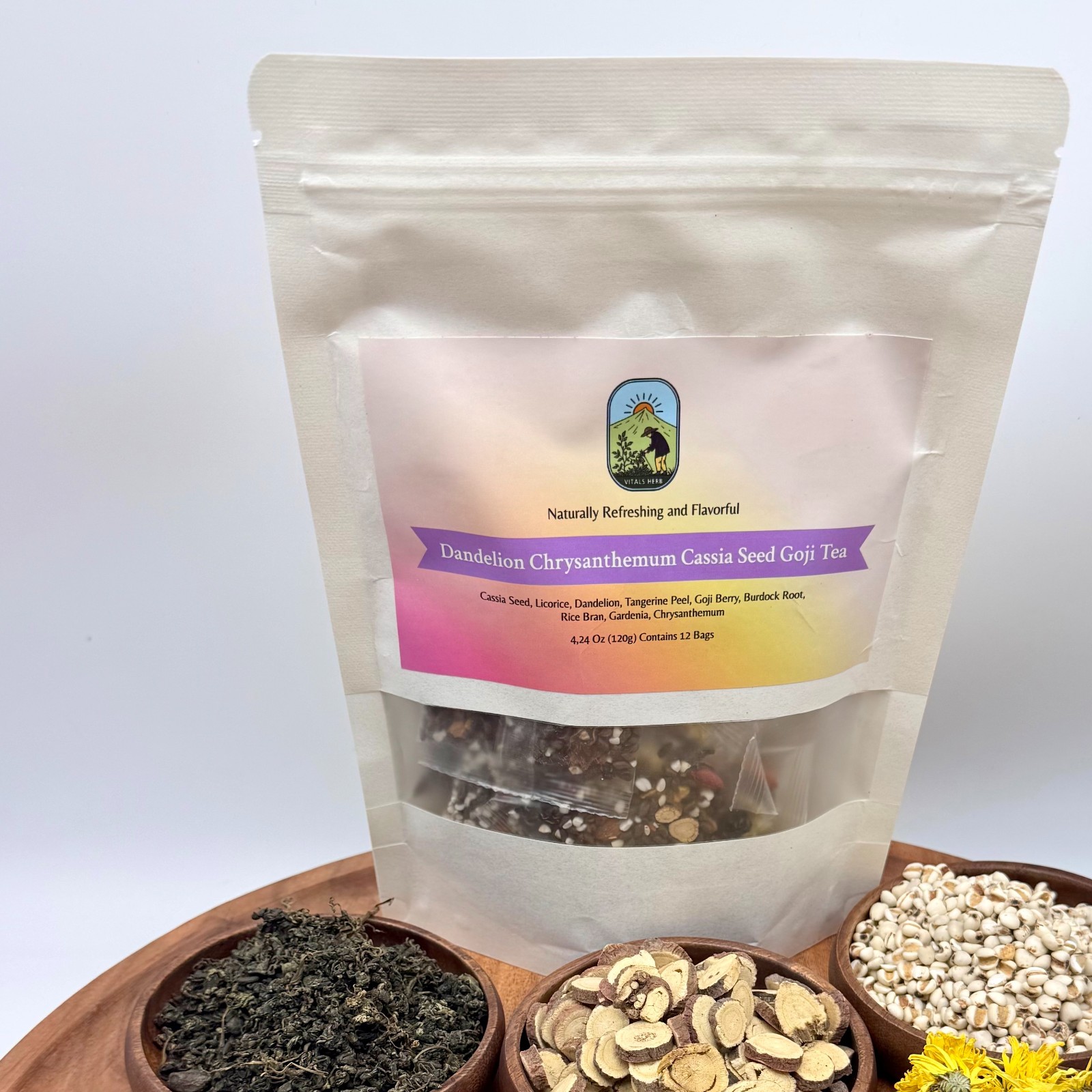 Dandelion Wolfberry Tea, Chinese Herbal Detox Tea, Liver Kidney Support Blend
