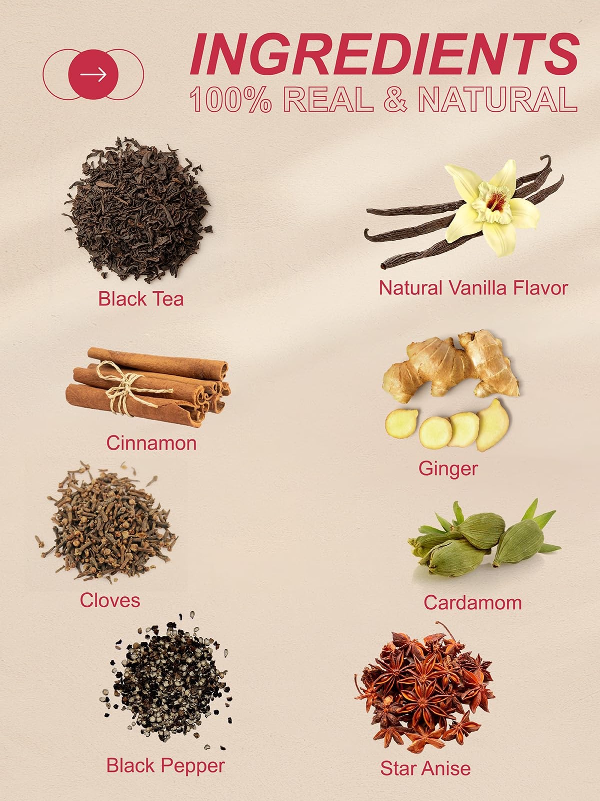 Vanilla Chai Tea Bags, Premium Black Tea with Cinnamon, Ginger, Cardamom, Sta…