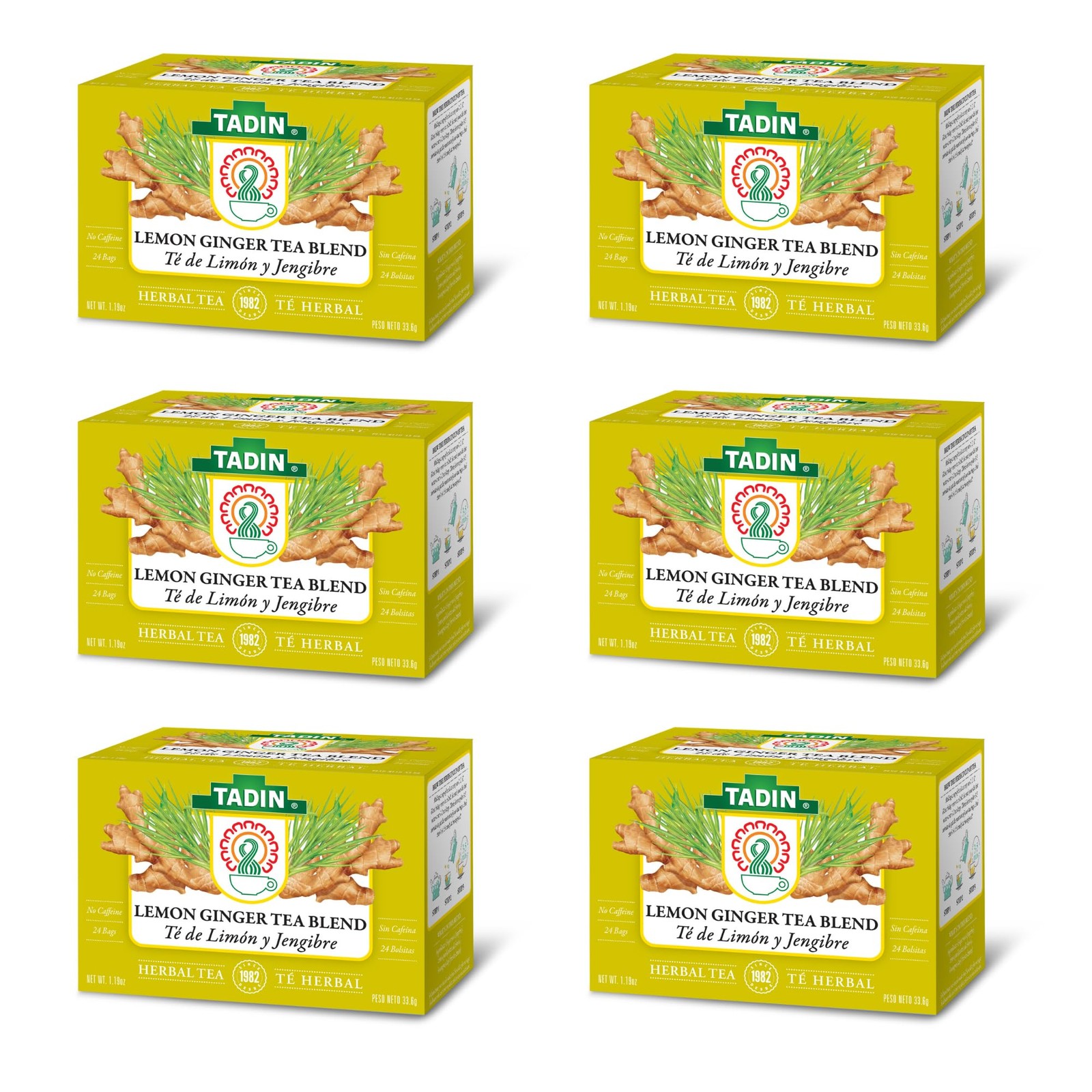 Tadin Lemon Ginger Tea Blend Caffeine Free Herbal Tea 24 Count Decaf Bags